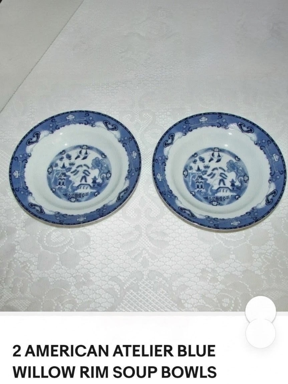 American Atelier Blue Willow Rim Soup Bowls Set Of 2 Blue White Pattern 5231-20